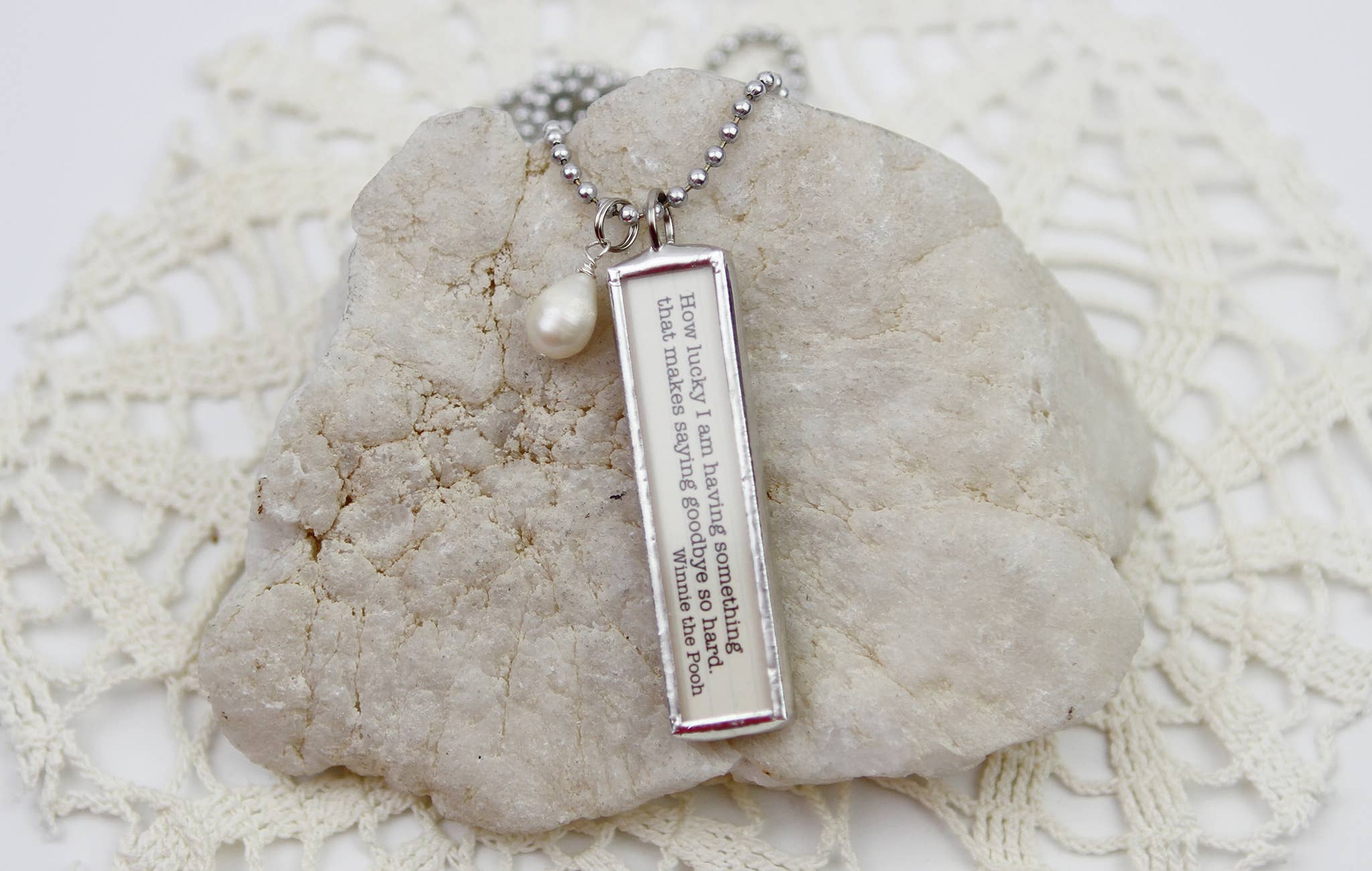Jennifer Dahl Designs LLC – wholesale Pendant/charm necklace – Winnie the Pooh How Lucky Book Quote Soldered Charm Necklace1