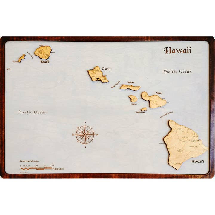 Hawaii Träkarta för wholesale av Meridian Maps