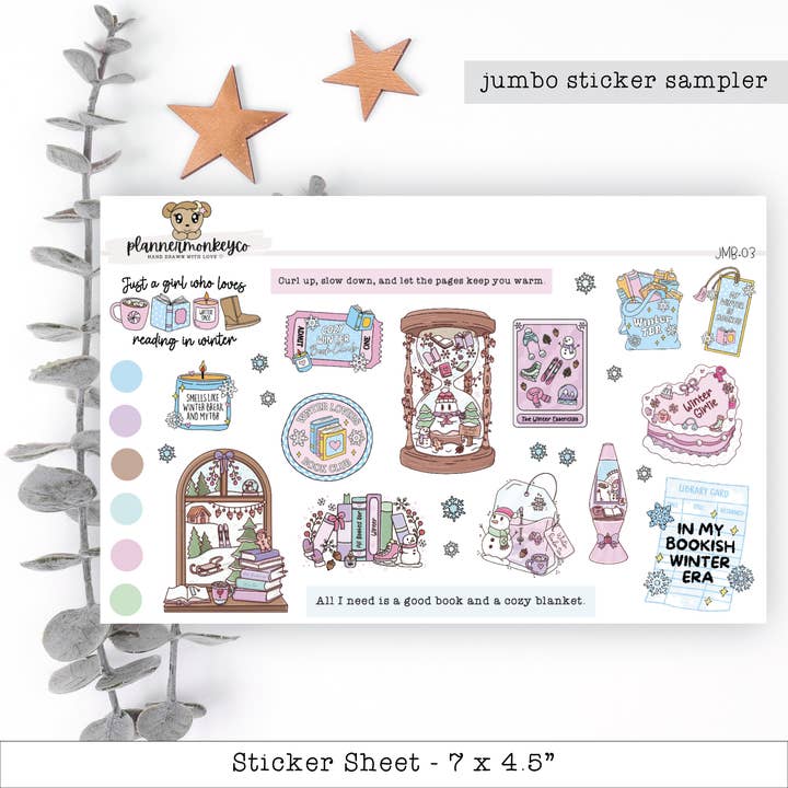 Feuille d'autocollants géante échantillon hivernal de l'ère littéraire pour la vente par Plannermonkeyco