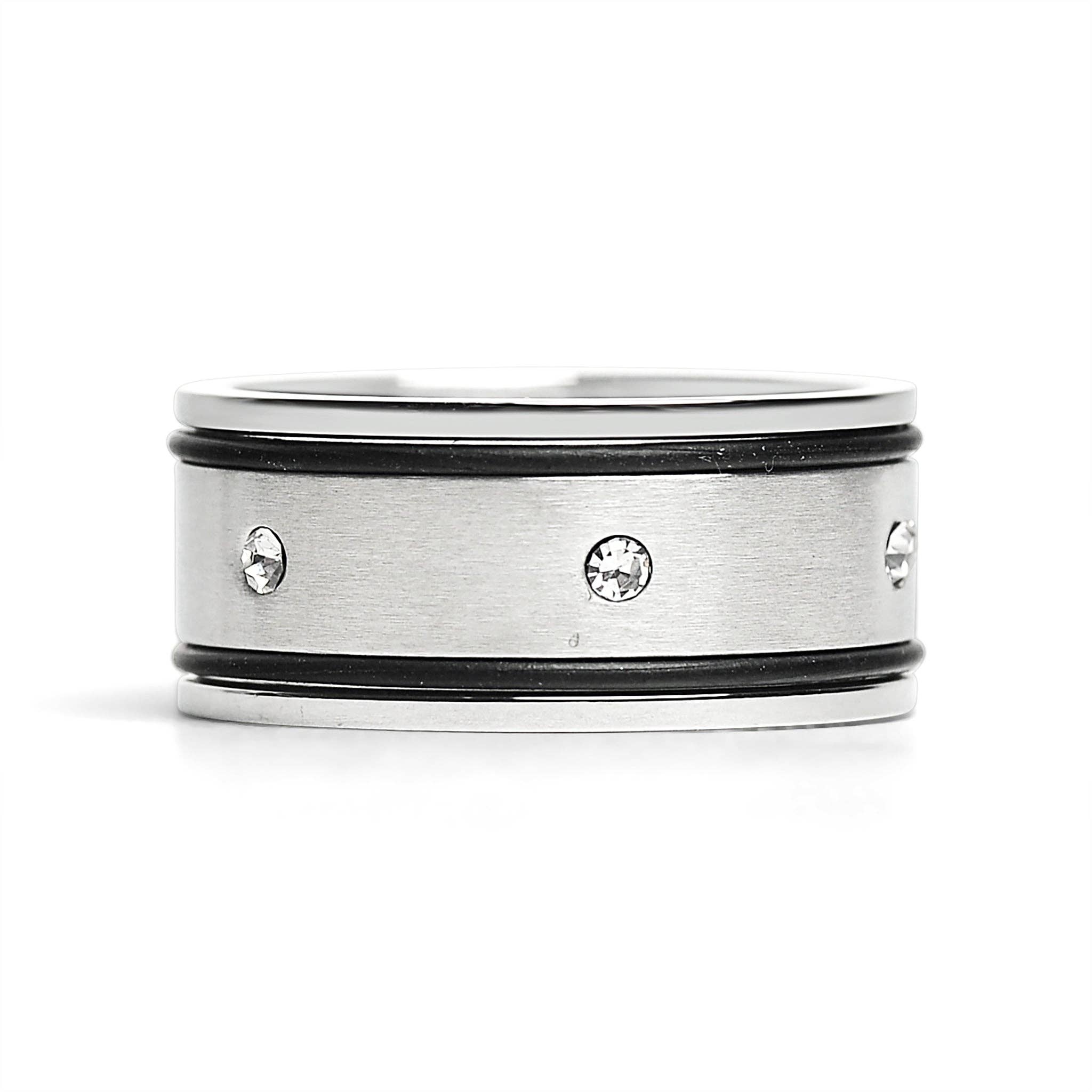 WJW – wholesale Band/stacked ring – CZ Stones With Rubber Accents Highly Polished Stainless Steel Ring0