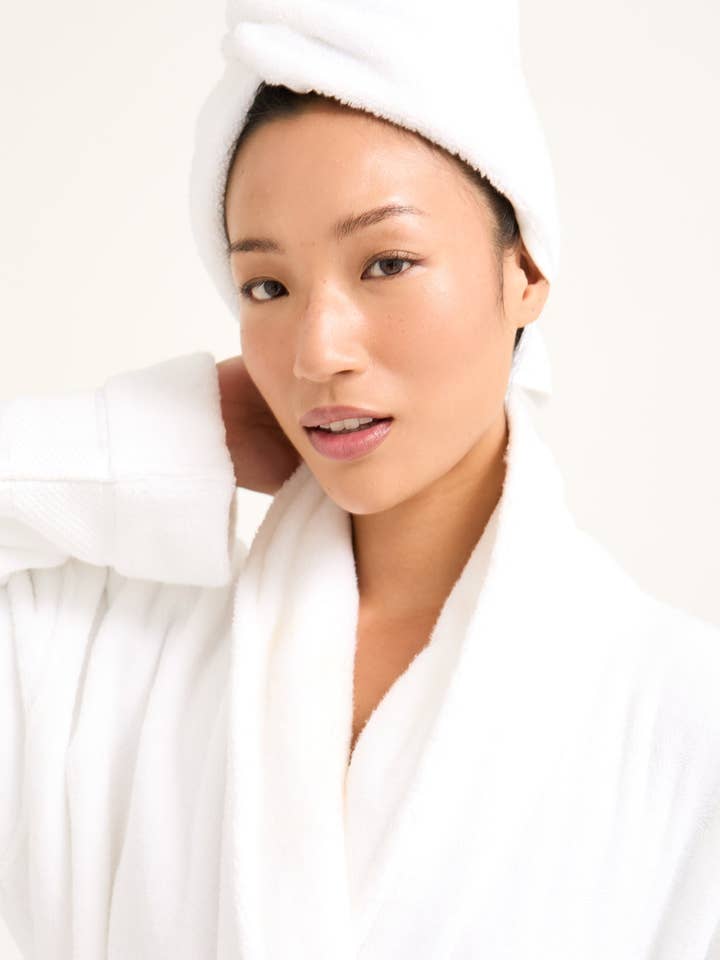 Bamboo Towelling Robe in Cloud White for wholesale on Faire2