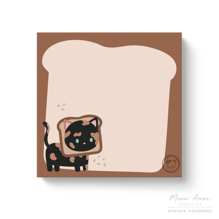 Meow Amor Creative - Wholesale Sticky Notes - Tortie Toast Cat Sticky Notes