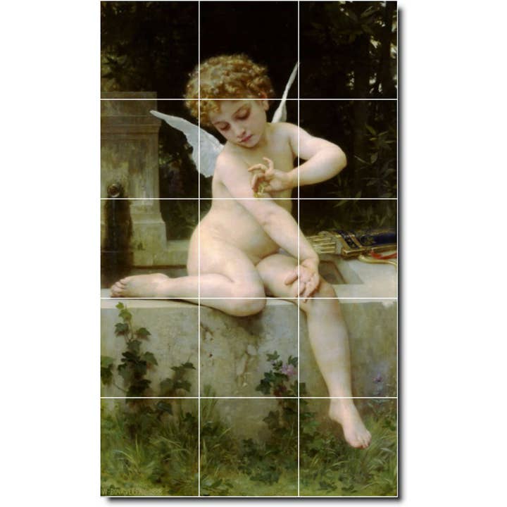 Keramisk väggplattmural - Bouguereaus L'amour Papillon för wholesale av Picture-Tiles.com