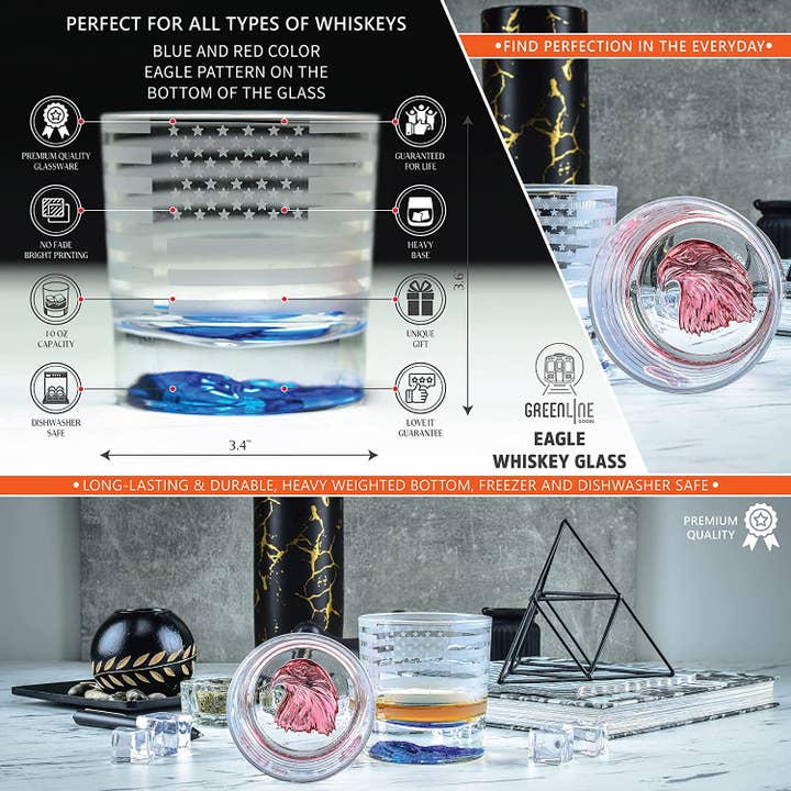 Greenline Goods - Wholesale Growler - Eagle Whiskey Glasses With Etched Flag11