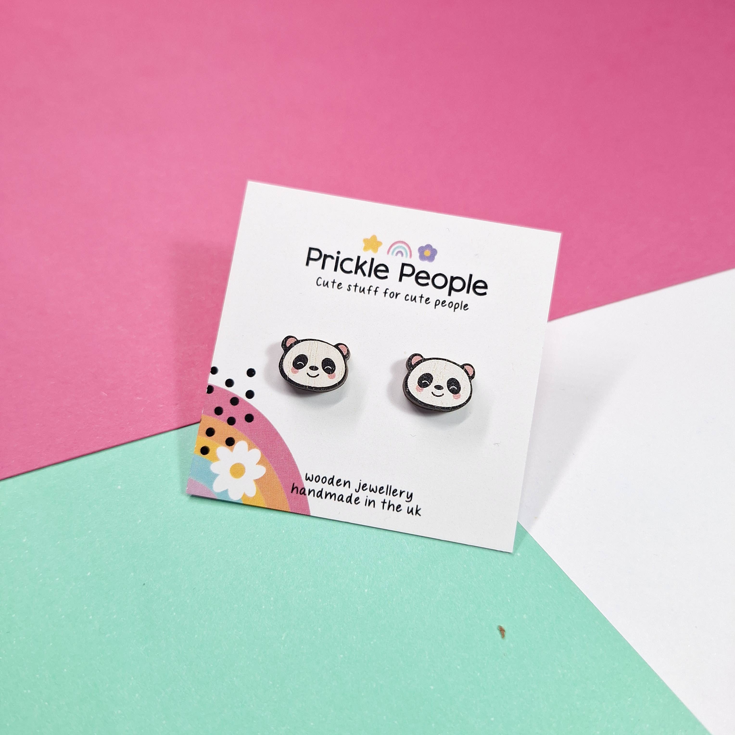 Prickle People - Wholesale Stud/Post Earrings - Panda Stud Earrings - Handmade Eco Wood3