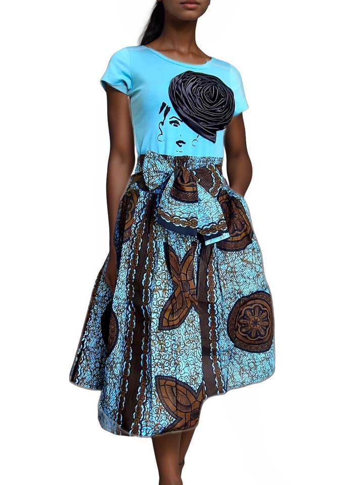 Bomullskjol med tryck - 7468 Blå för wholesale av India Batik