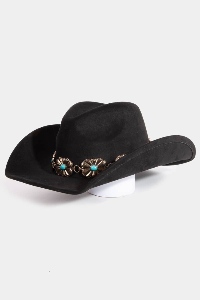 Collections by Fame Accessories – wholesale Fedora – Women’s – Turquoise Stud Rectangular Concho Chain Western Cowboy Hat9