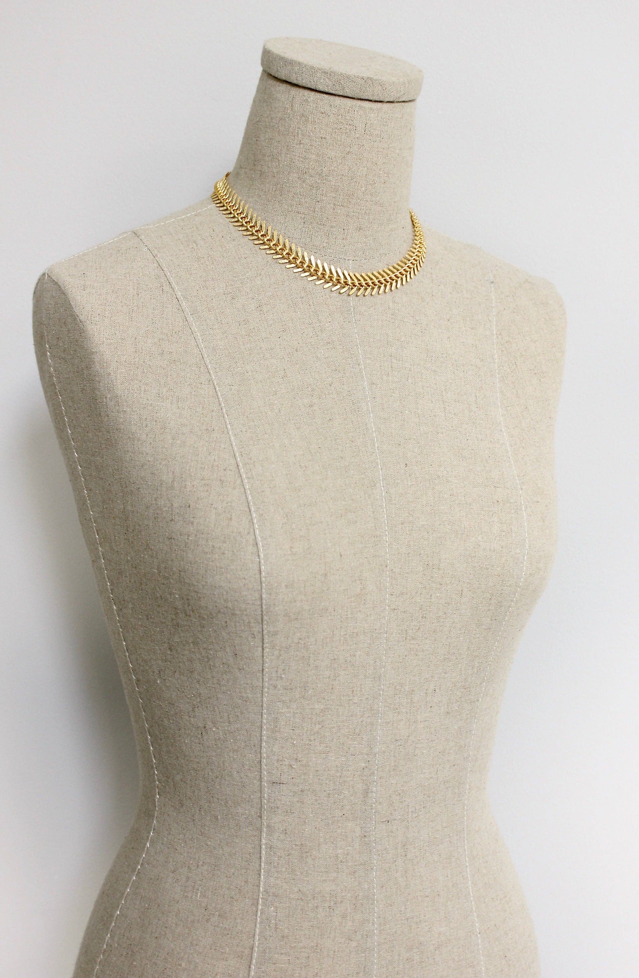 David Aubrey Jewelry - Wholesale Link & Chain Necklace - DOR215 18k matte gold fish bone necklace2