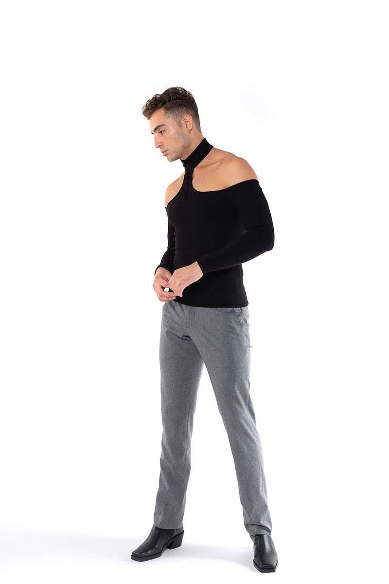 Black Long Sleeve Choker Neck Sweater with Zipper for wholesale on Faire2