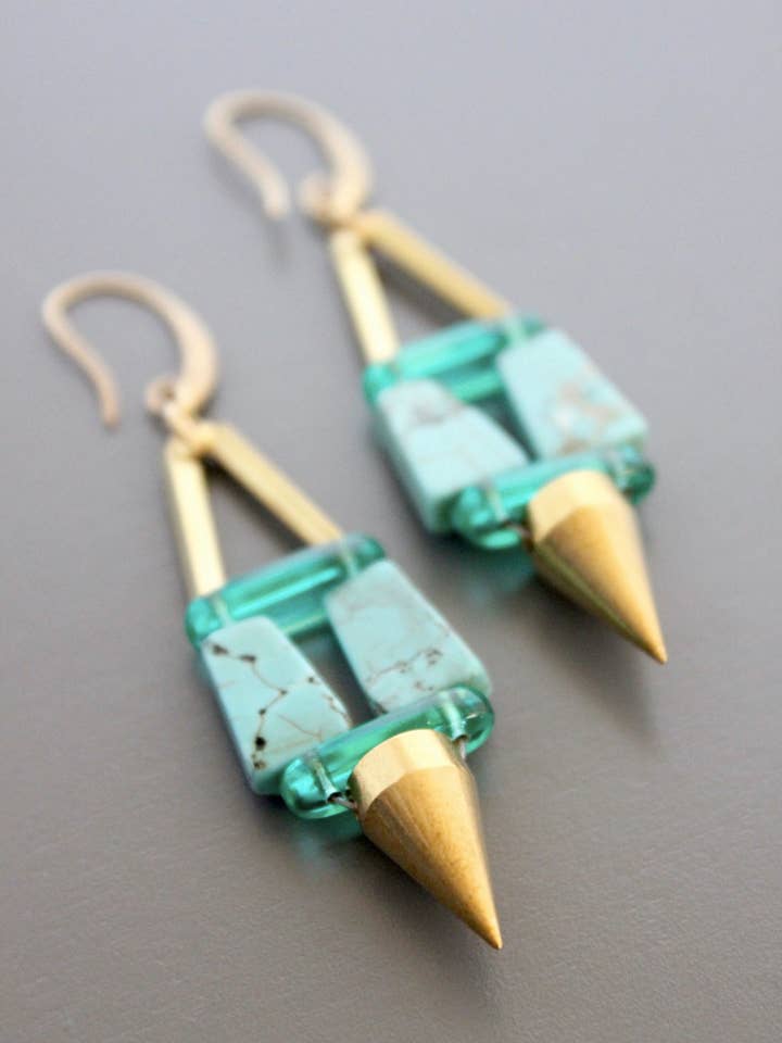 PRSE22 Geometric turquoise and green glass earrings for wholesale by David Aubrey Jewelry