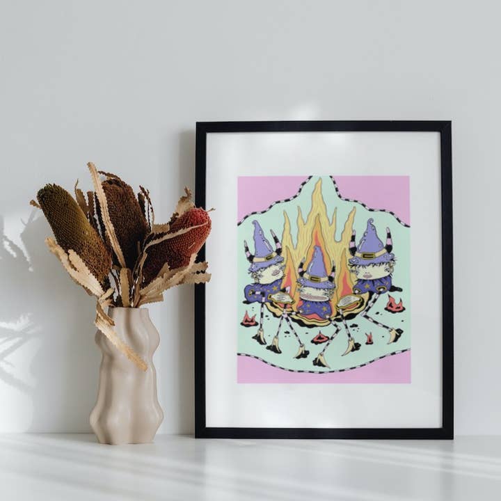 Lámina giclée con diseño giclée de Witches Coven, caprichosa decoración oculta para venta al por mayor de Danielle Arden O’Malley Art