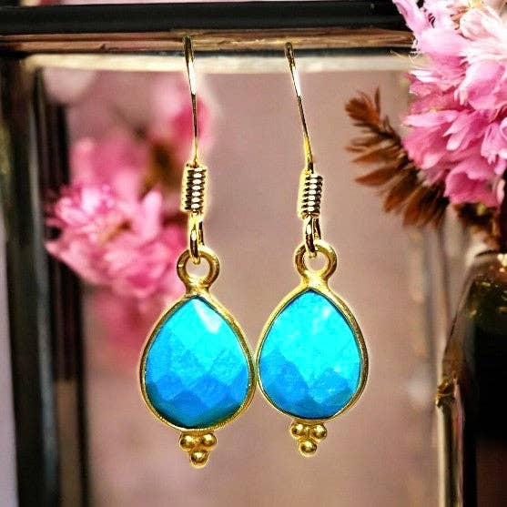 "QUINN" gold-plated earrings in Turquoise for wholesale by TOURMALYN