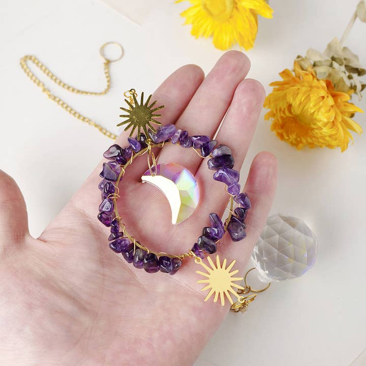 Crystolver (We Cover All Import Fees) - Wholesale Suncatcher - Round  Moon Pendant Crystal Sun Catcher Hanging4