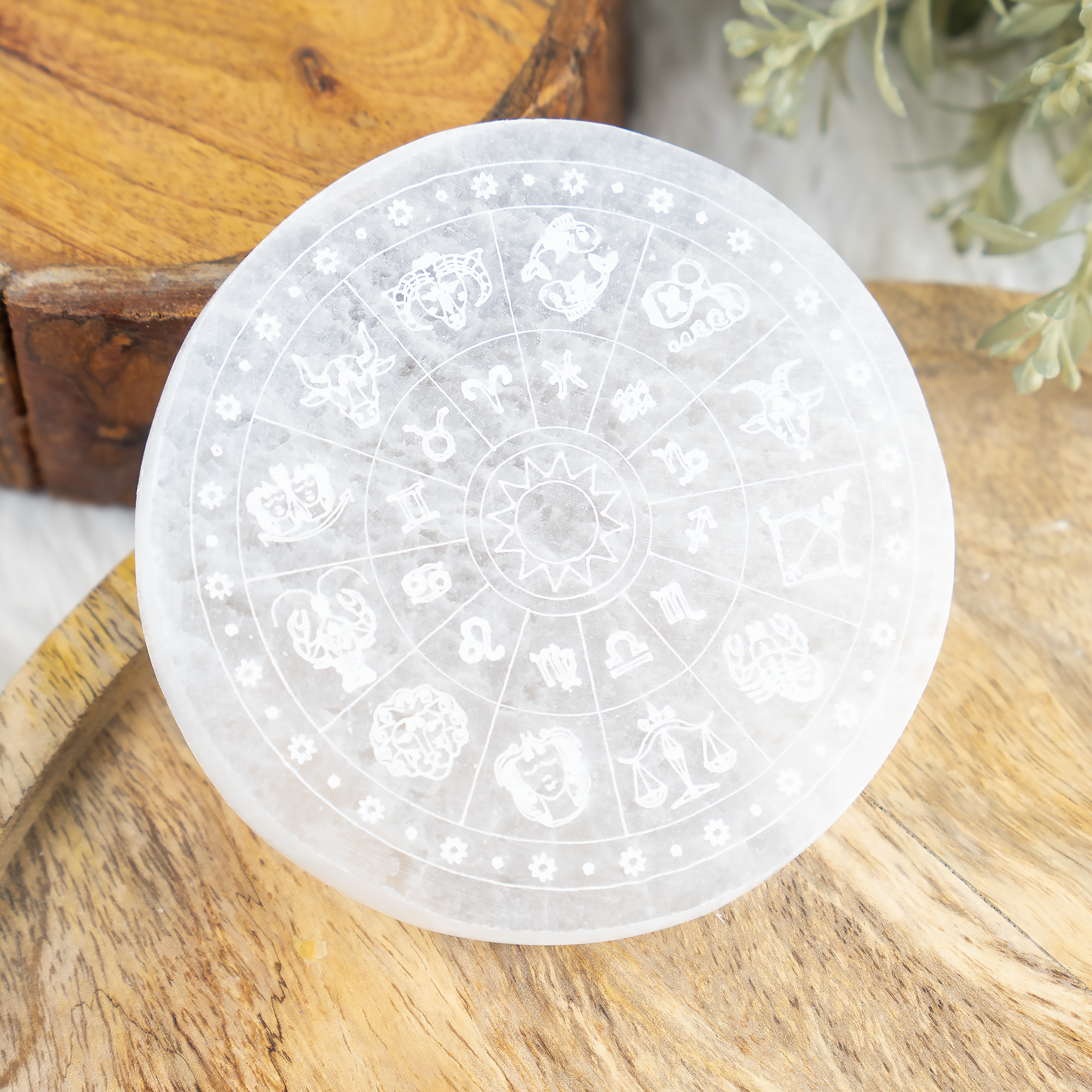 Soothing Crystals - Wholesale Crystal Charging Plate - 4" Selenite Plate | Zodiac Selenite Disc| Recharging Plate3