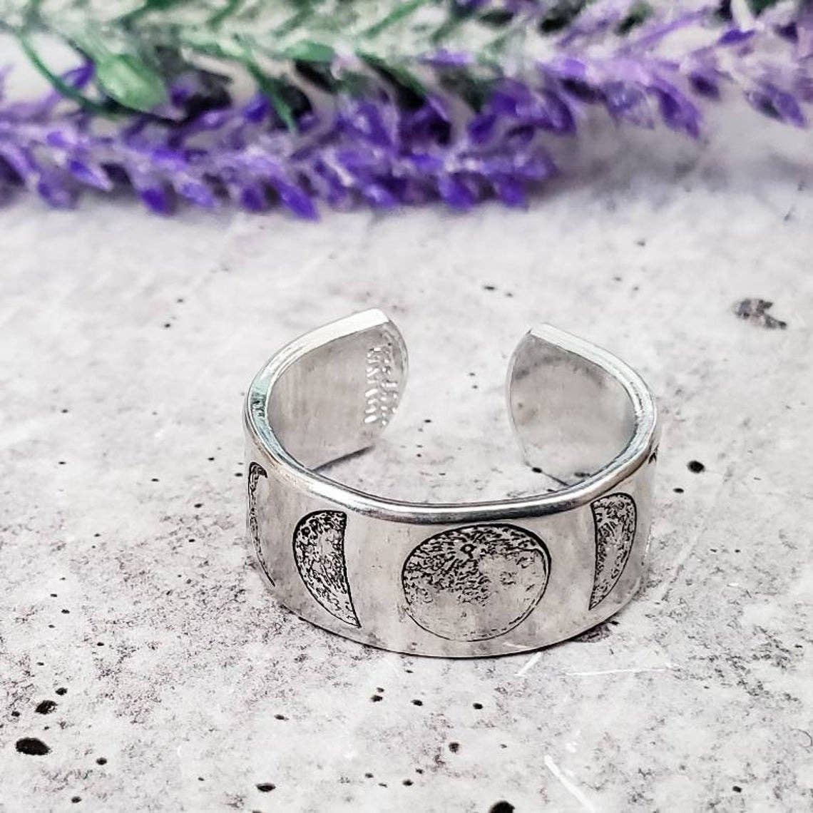 Salt and Sparkle - Wholesale Band/Stacked Ring - Moon Phases Celestial Silver Ring3