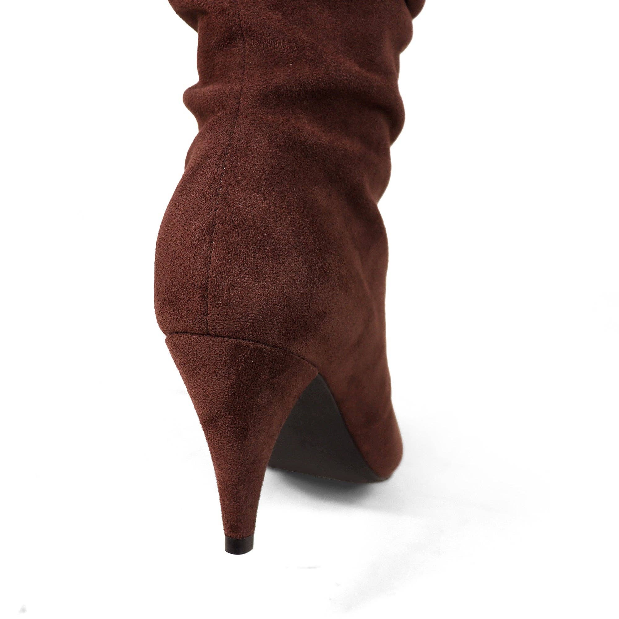 MEAGAN-1 POINTED TOE SLOUCH BOOTS / KITTEN HEEL BLACK CHOCOLATE for wholesale on Faire3
