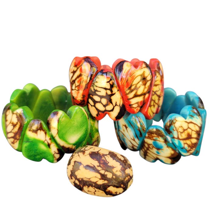 Hearts tagua nut rustic wooden bracelets for wholesale by Organic jewelry by Allie