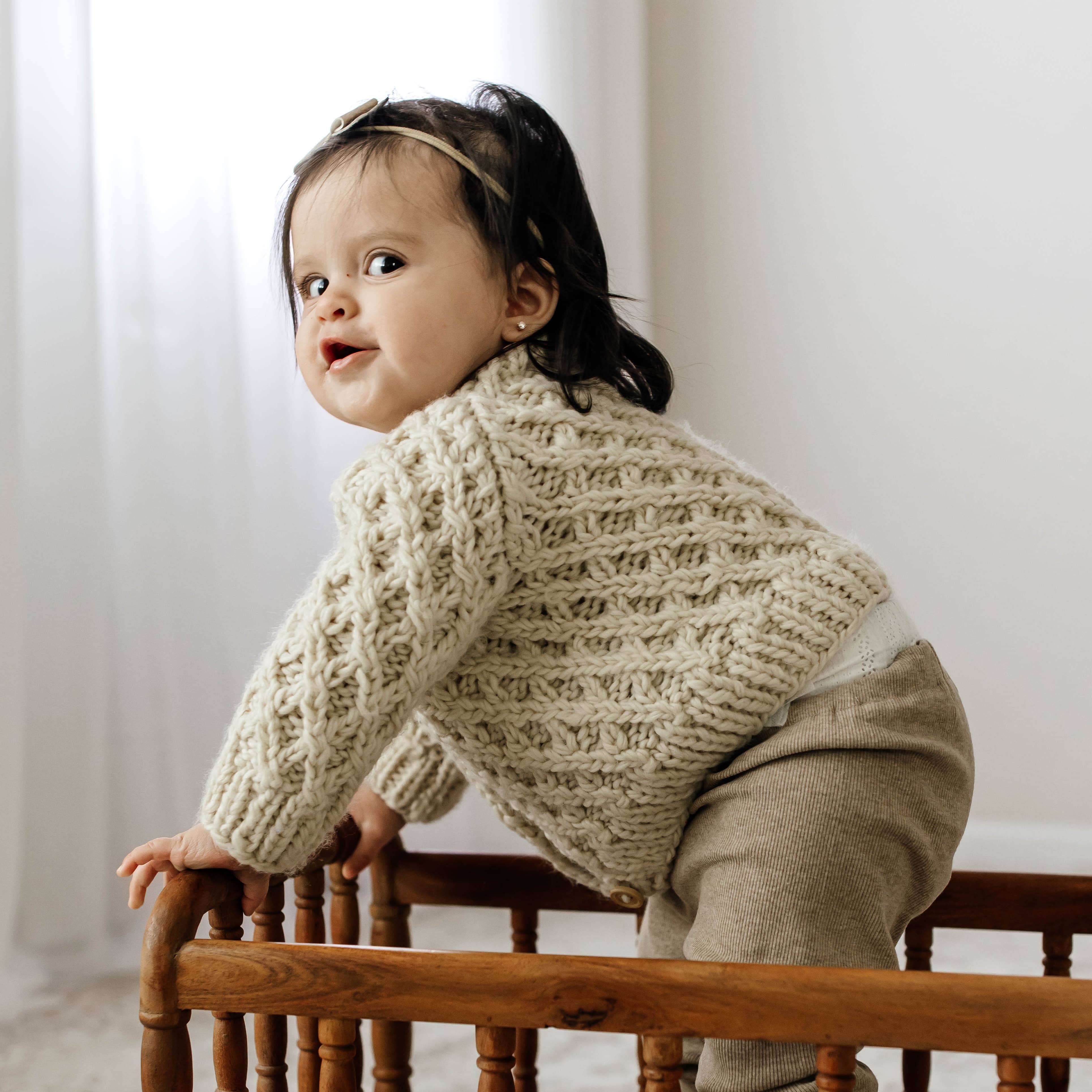 Huggalugs - Wholesale Cardigan - Baby - Waffle Cardigan Sweater Natural Baby & Toddler2