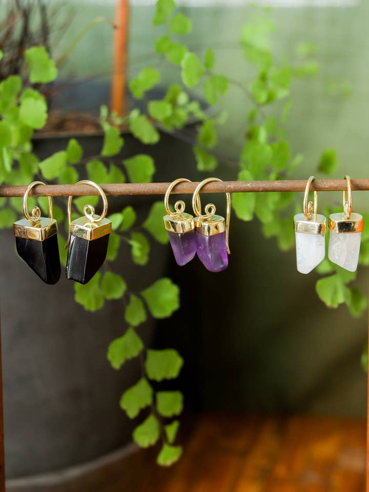 Brass Lantern Hoops with Gemstone Druzy for wholesale by Ragavon