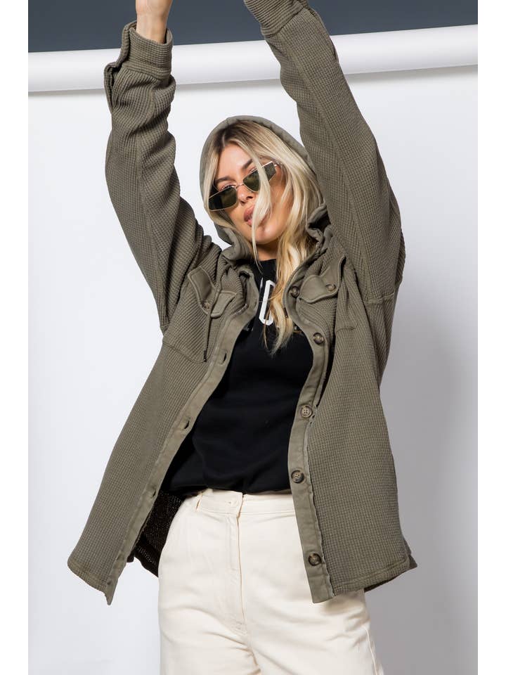 26 International - Wholesale Shirt Jacket/Shacket - Women's - Garment Dye Heavy Waffle Knit Hoodie Shacket20