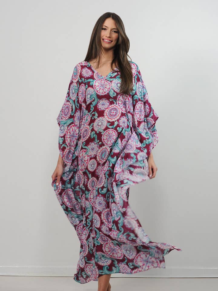 Caftan long en mousseline - imprimé majolique pour la vente par IDDA