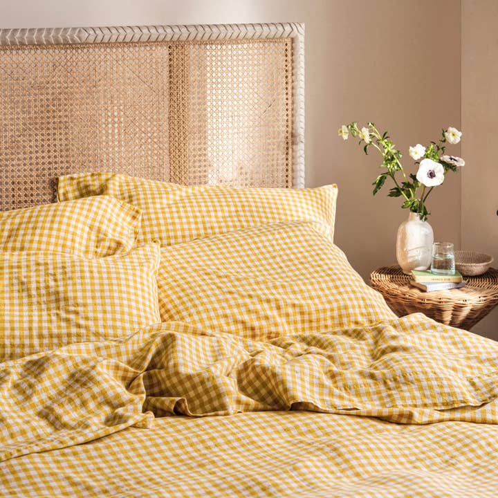 Piglet in Bed USA - Wholesale Bedding Pillowcase/Sham - Honey Gingham Linen Blend Pillowcase (Pair)
