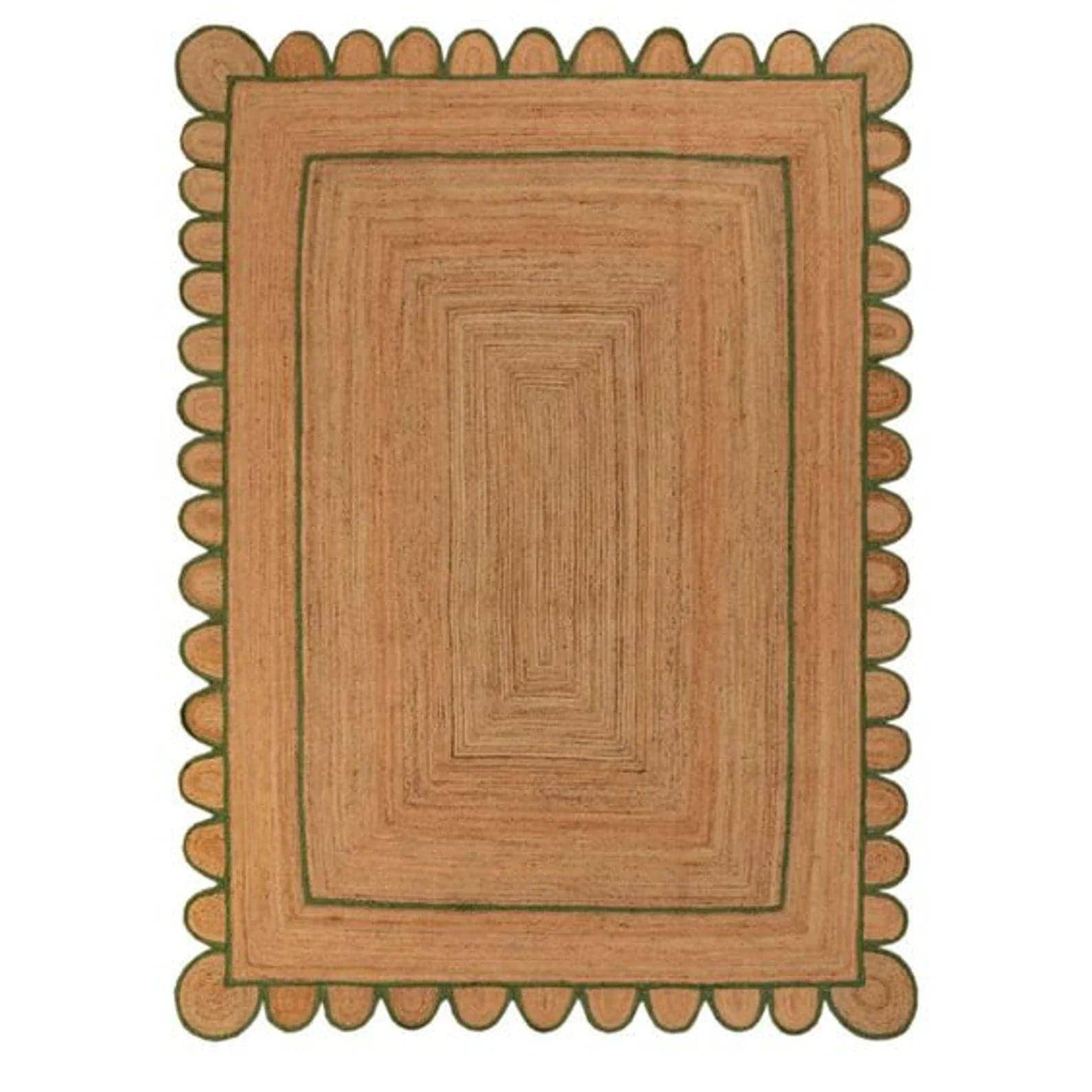 Maia Homes - Vente Tapis - Tapis artisanal vert en jute à bord scallopé0