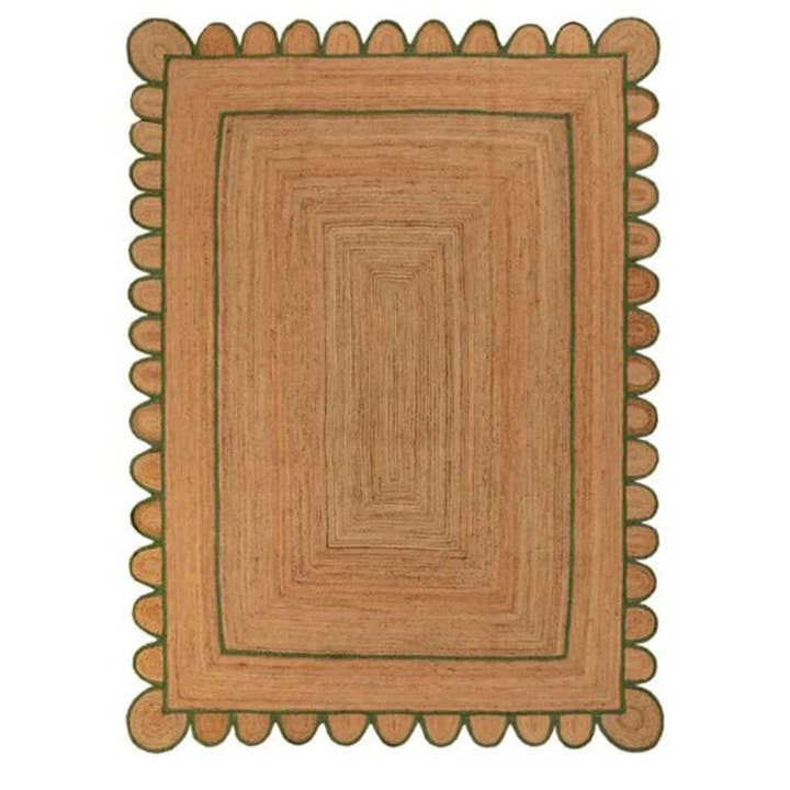 Maia Homes - Wholesale Area Rug - Handmade Green Scalloped Jute Rug