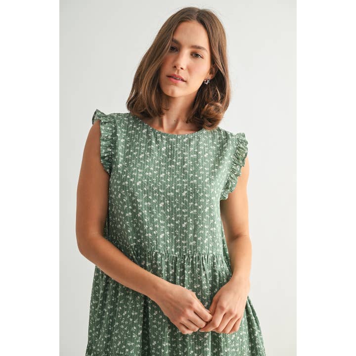 FUN2FUN - Vendita all'ingrosso Vestito - Donna - MINI ABITO A BALZE CON MOTIVO A RIGHE FLOREALI DELICATE E TESTURA9