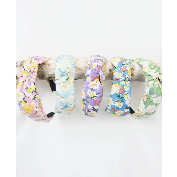 MIX COLOR Soft Floral Pattern Center Knotted Headband for wholesale on Faire0