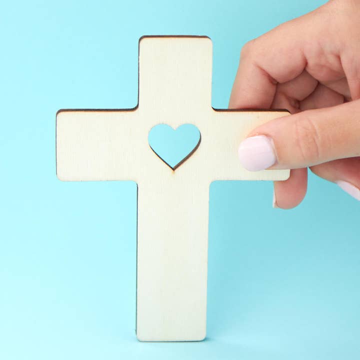 Factory Direct Craft - Wholesale Cutouts - 4" W x 5-1/2" H - Unfinished Wood Cross with Heart Cutout