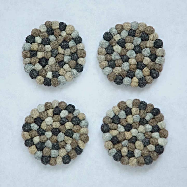 The Paper High Gift Company Limited – wholesale Coasters – Handmade Felt Ball Coasters - Natural