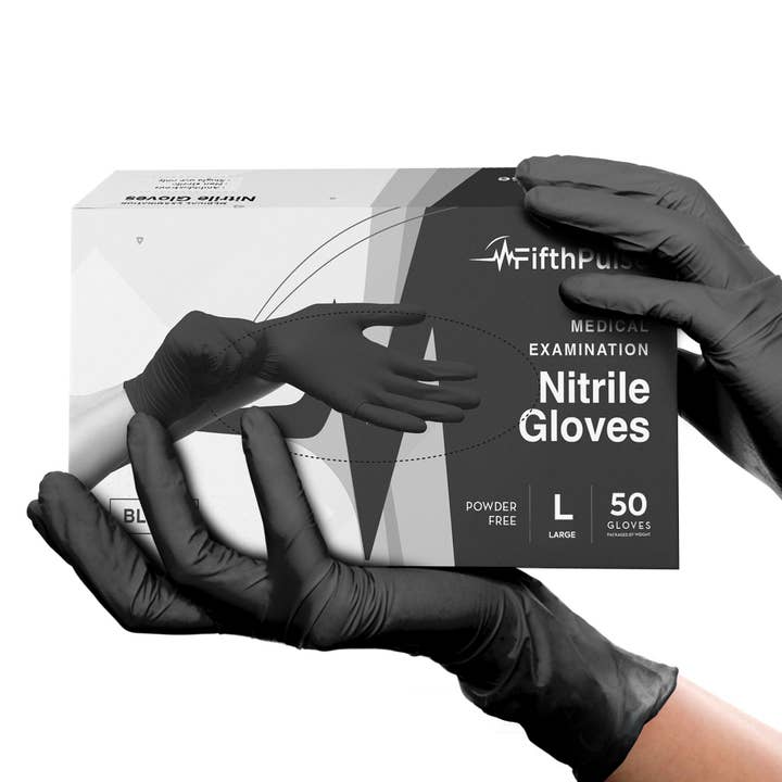 FifthPulse Nitrile Exam Gloves - Black - Box of 50 - L for wholesale by ShopHomeMed