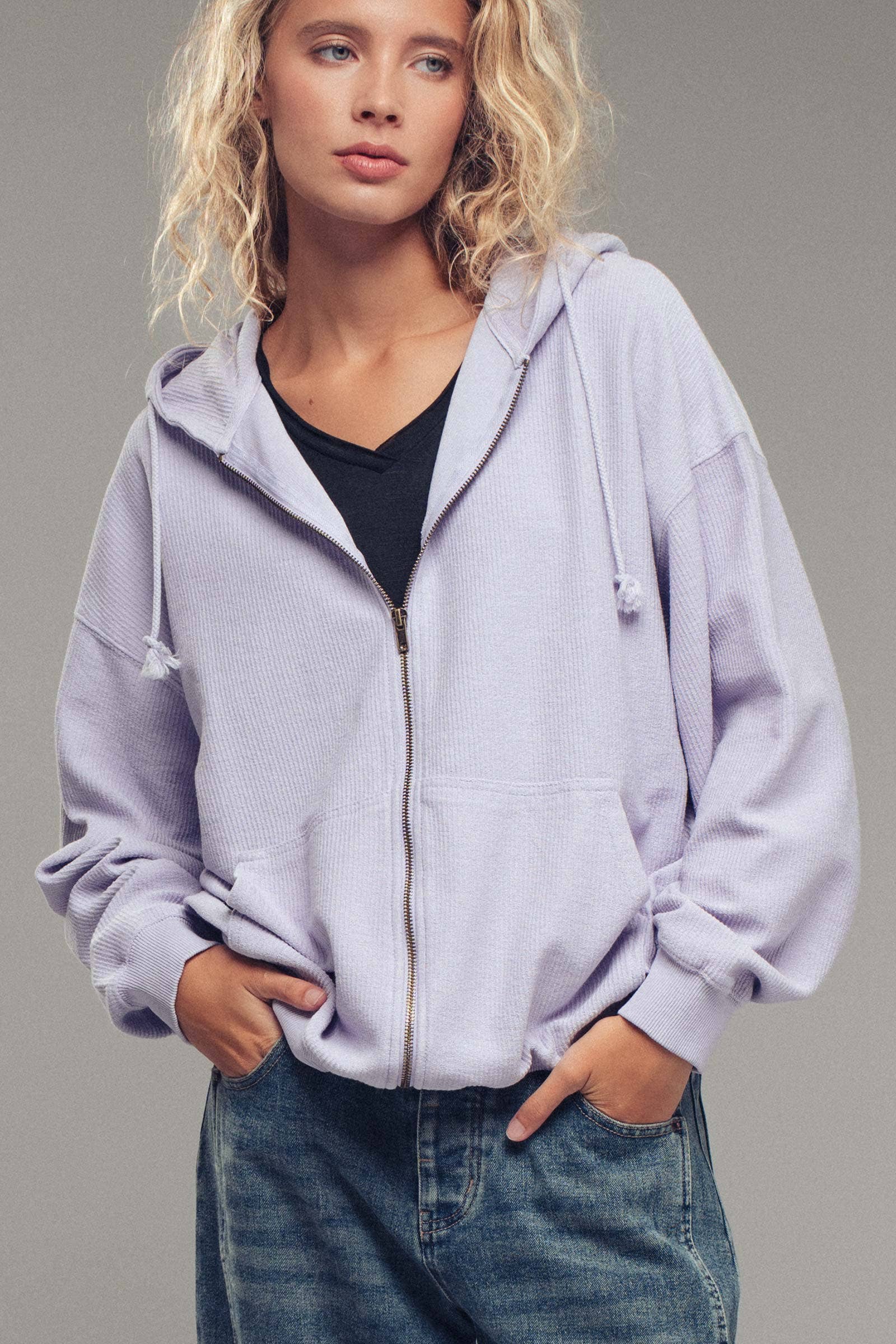 Urban Daizy - Wholesale Hoodie - Women's - Oversized Ribbed Dolman Sleeve Hoodie0