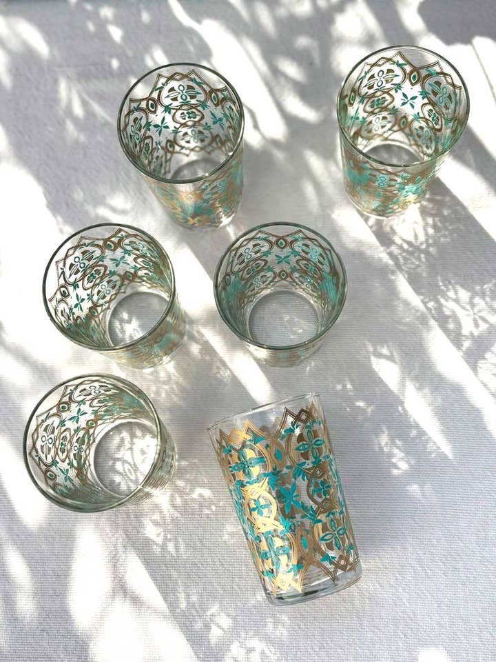 Set of 6 Moroccan Tea Glasses Bicolor Vizcaya for wholesale by Scents and Feel