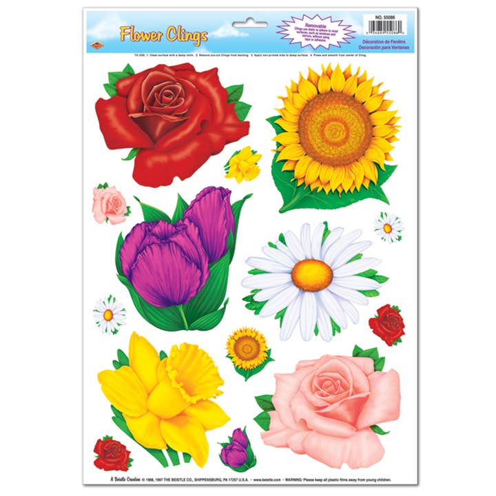 Flower Clings, 14 clings per sheet, 12"x17" sheet for wholesale by Beistle