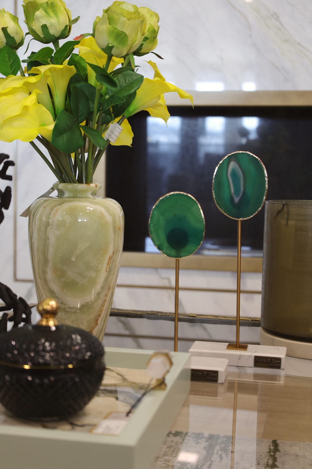 PIETRA DI CASA - Wholesale Sculpture - Green Agate Marble Brass Sculpture Handmade Portugal3