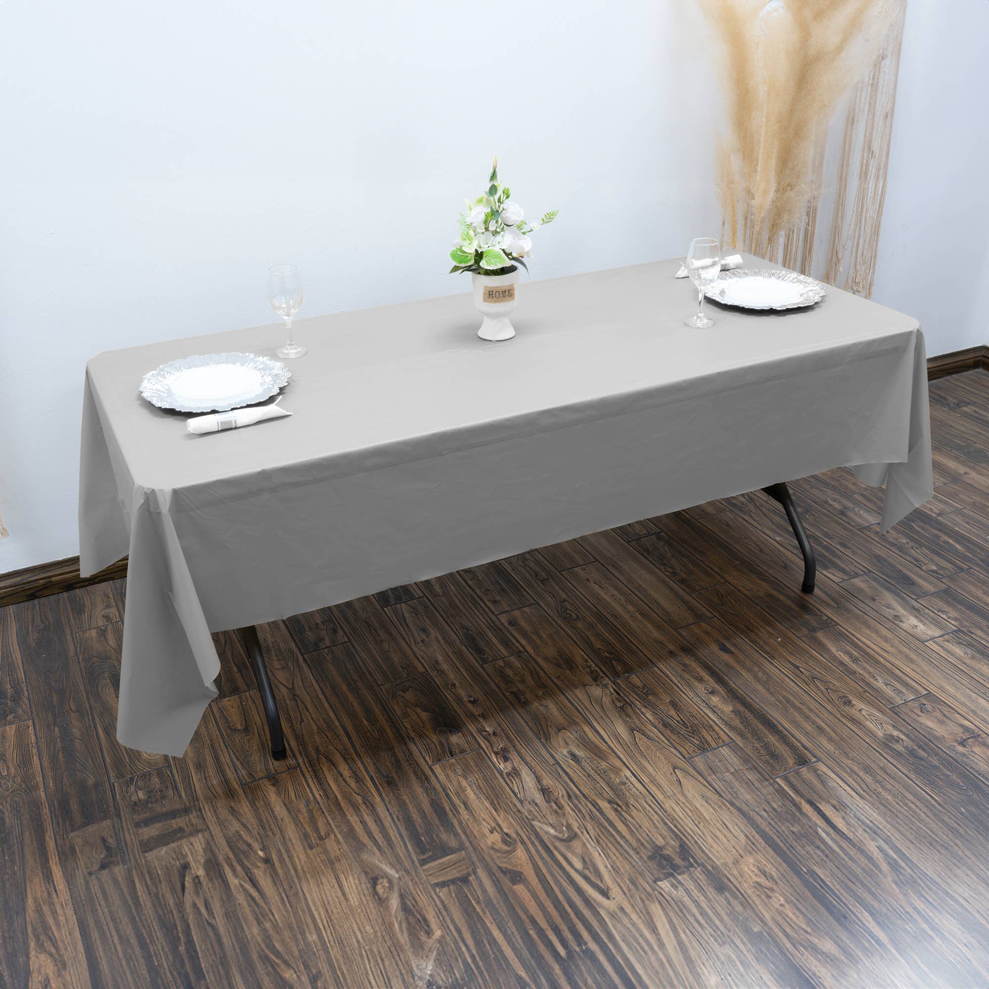 Rectangle Plastic Table Covers 12pc/pack - Silver for wholesale on Faire5