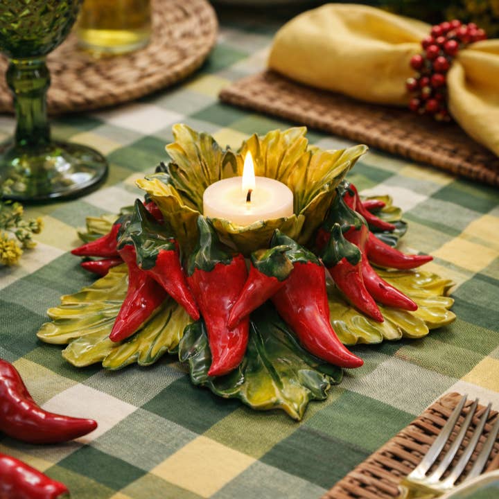 Porte-bougie en céramique italienne en forme de piment 15 cm pour la vente par LUEM ART ceramiche e porcellane di Capodimonte Made In Italy