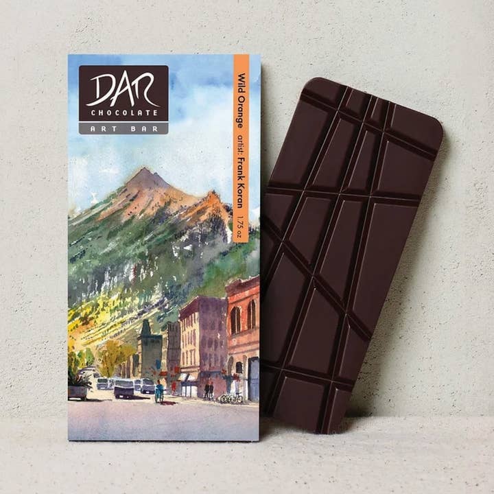 Dar Chocolate - Wholesale Chocolate Bar - Art Bar: Wild Orange 72% Dark Chocolate Bar Vegan -Mixed Art