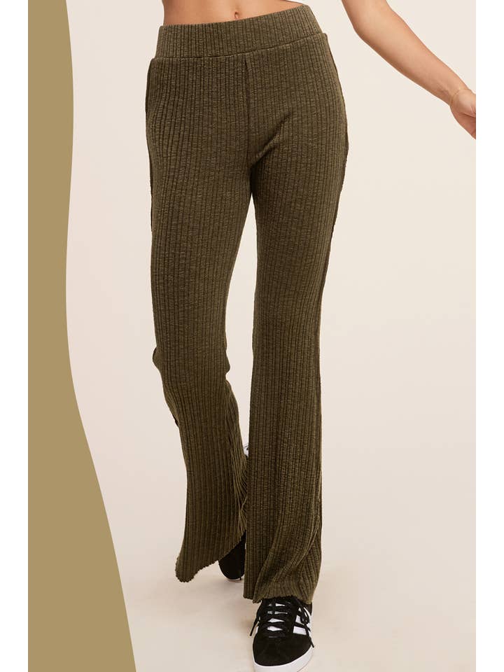 La Miel - Wholesale Lounge Sweatpants/Joggers - Women's - JAP4174-Basic Ribbed Fitted Silhouette Loungewear Pants1