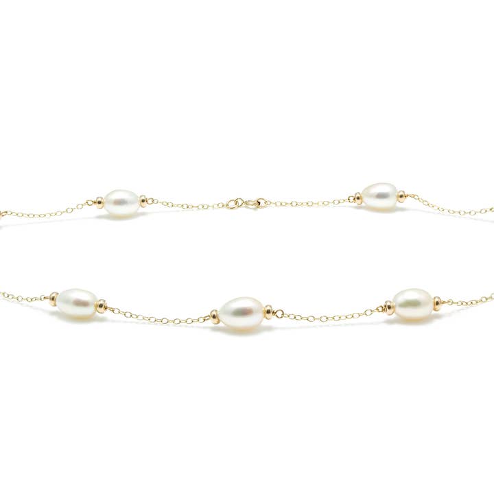 Gold Pearl Mary Berry Necklace for wholesale by Kirsty Taylor Goldsmiths