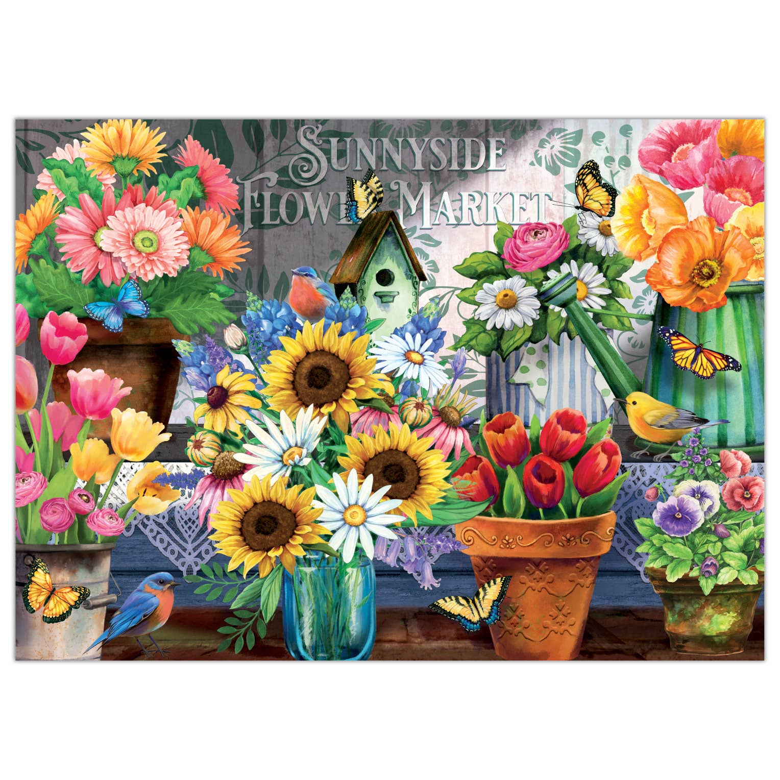 Crown Point Graphics - Wholesale Puzzle - Adult - Sunnyside Flower Market - 1000 Piece Jigsaw Puzzle1