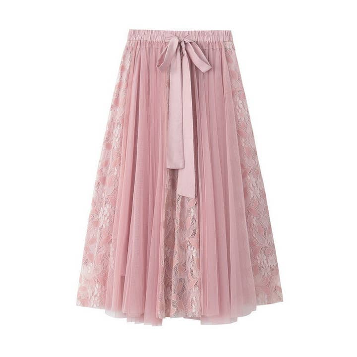 Lace Bow Tie Tulle Skirt with Embroidered Details_CWBMS0401 for wholesale by ACCITY