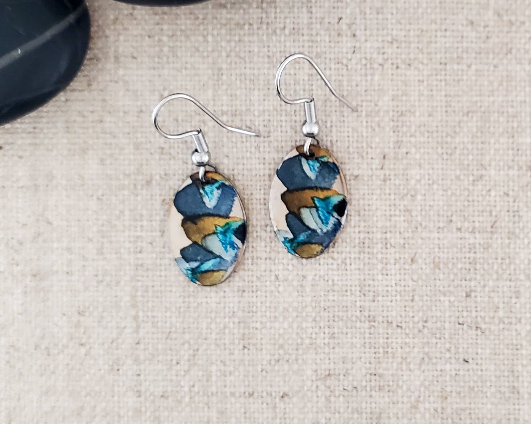 Covaly Artisan Jewelry - Wholesale Dangle Earrings - Alcohol Ink Stainless Steel Small Oval Earrings3