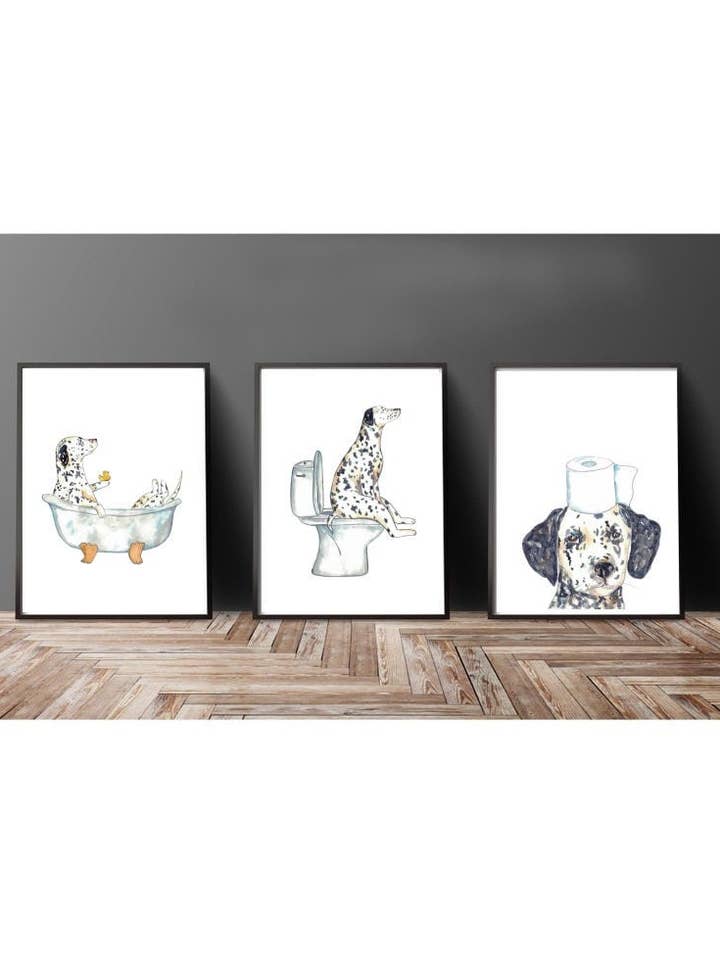 Conjunto de 3 sanita cão dalmatiano estampado pintura a aguarela por atacado de Goodfairyart