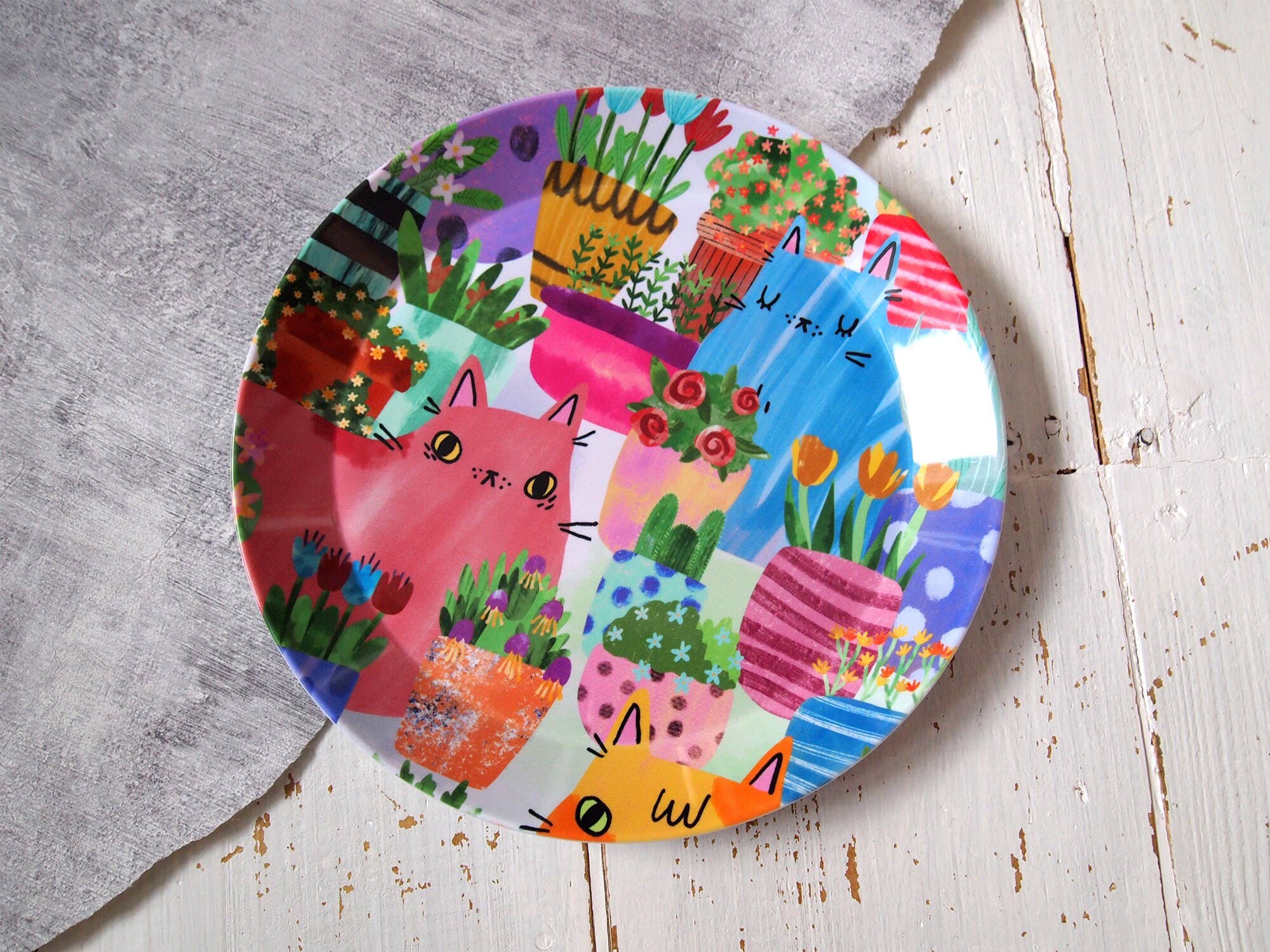I LIKE CATS – wholesale Dinner plate – Cats in Flowers Plastic Plate, picnic plate, children's 3