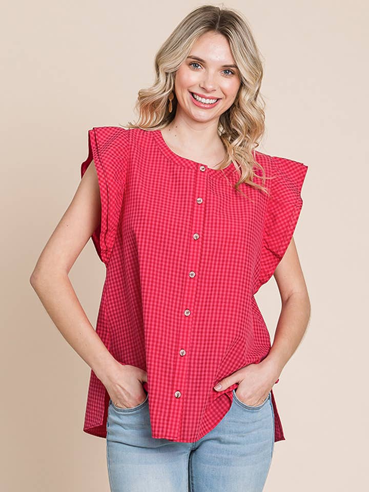 64271W_Women's Soft Button Down Front Ruffle Sleeve Detailed for wholesale by Cotton Bleu