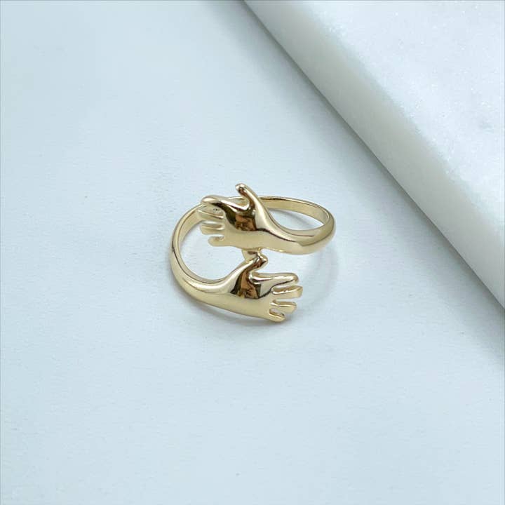 DIJU Jewelry - Wholesale - 18k White Gold or Gold Filled Hands & Hug, Covid-19 Hug, Hugging Ring Wholesale Jewelry Supplies6
