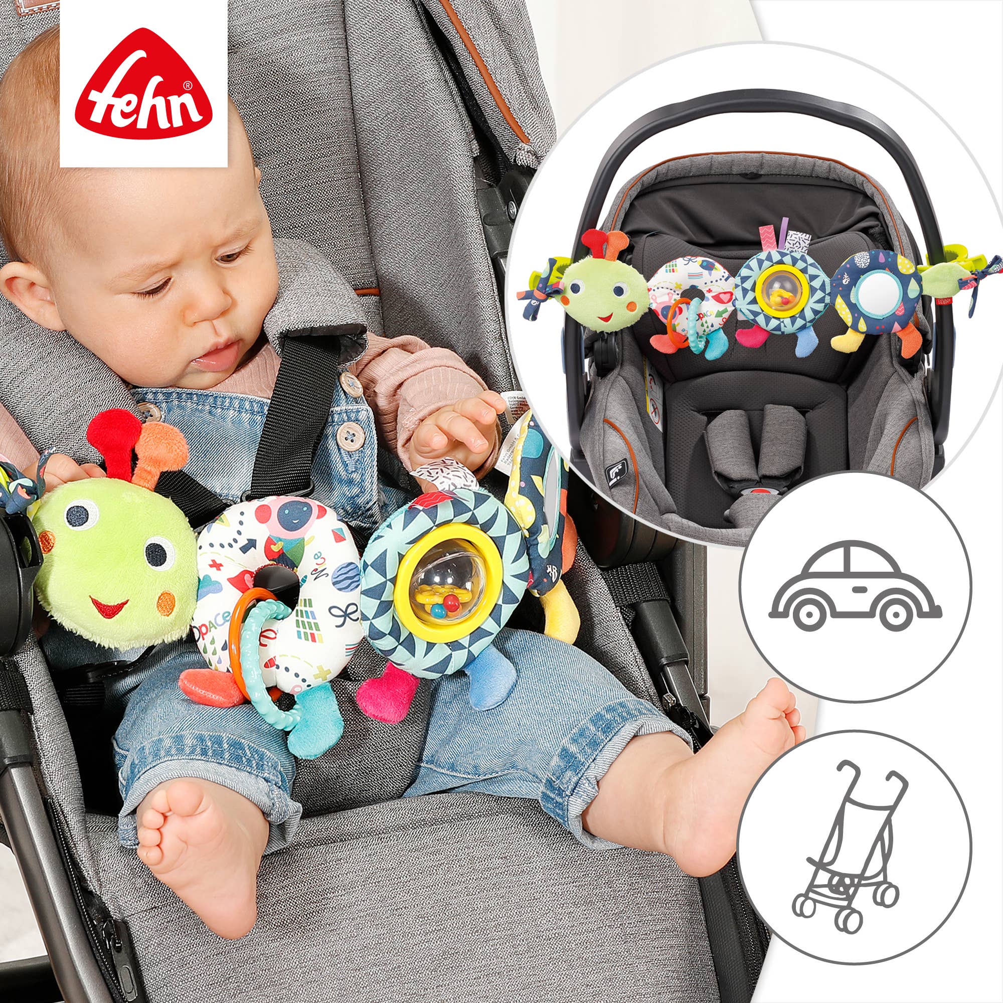 Fehn – Großhandel Baby-Mobile – Kinderwagenkette Raupe - Mobile-Kette zum Aufhängen3